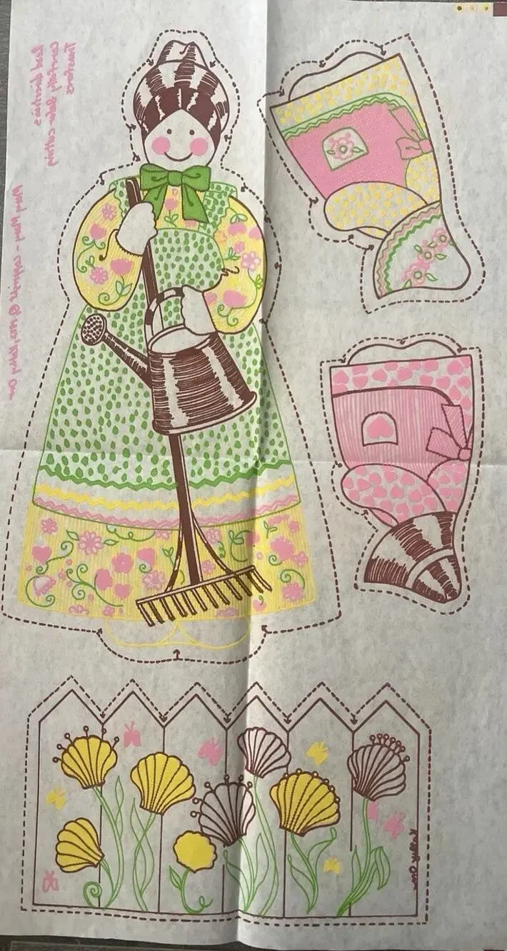 1972 Original Folk Art Kathy Orr Hand Paint Iron ON Transfer Signed